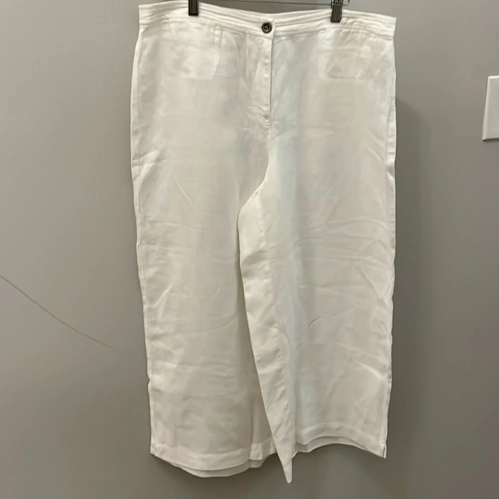 Eileen Fisher Wide Leg Pants Organic Linen Cropped White Size 12 - Picture 2 of 12